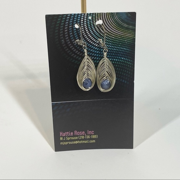 Handmade Silver Plate Blue Sodalite Dangling Earrings - Picture 2 of 2